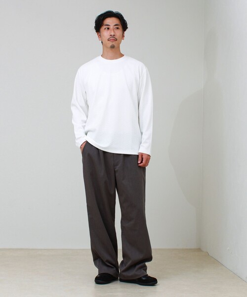GLOSTER(グロスター)の「フクレジャガード幾何学柄 ロンT ロングスリーブTシャツ(Tシャツ/カットソー・メンズ・ホワイト/ブラック/ブルー・S/M/L)」の14枚目の写真