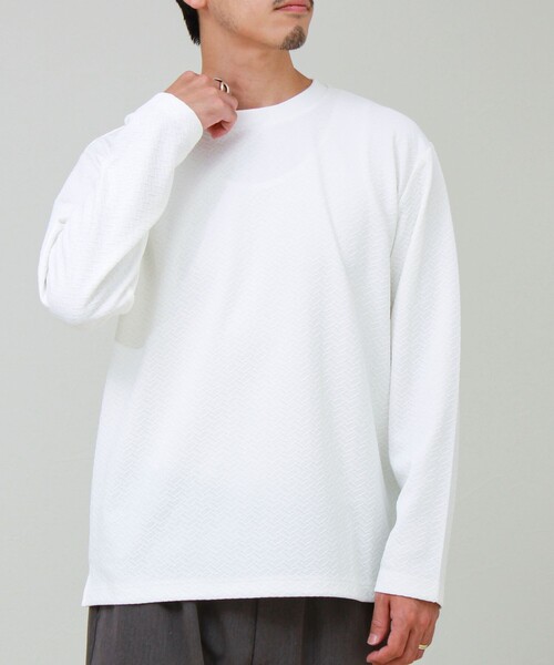 GLOSTER(グロスター)の「フクレジャガード幾何学柄 ロンT ロングスリーブTシャツ(Tシャツ/カットソー・メンズ・ホワイト/ブラック/ブルー・S/M/L)」の15枚目の写真
