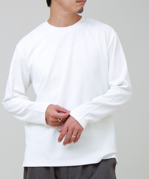 GLOSTER(グロスター)の「フクレジャガード幾何学柄 ロンT ロングスリーブTシャツ(Tシャツ/カットソー・メンズ・ホワイト/ブラック/ブルー・S/M/L)」の16枚目の写真