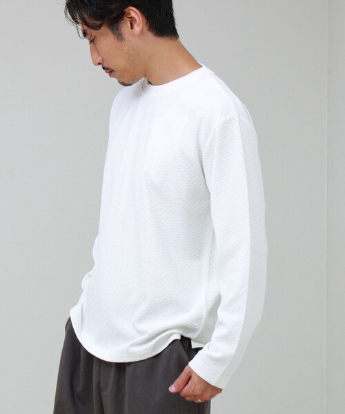 GLOSTER(グロスター)の「フクレジャガード幾何学柄 ロンT ロングスリーブTシャツ(Tシャツ/カットソー・メンズ・ホワイト/ブラック/ブルー・S/M/L)」の17枚目の写真