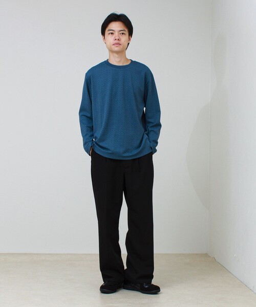 GLOSTER(グロスター)の「フクレジャガード幾何学柄 ロンT ロングスリーブTシャツ(Tシャツ/カットソー・メンズ・ホワイト/ブラック/ブルー・S/M/L)」の6枚目の写真