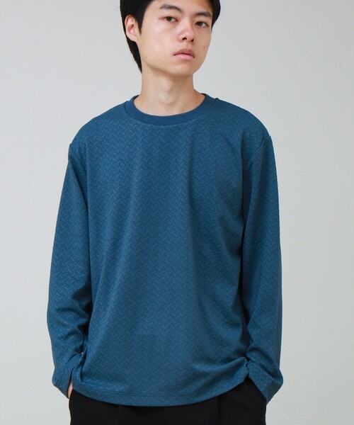 GLOSTER(グロスター)の「フクレジャガード幾何学柄 ロンT ロングスリーブTシャツ(Tシャツ/カットソー・メンズ・ホワイト/ブラック/ブルー・S/M/L)」の8枚目の写真