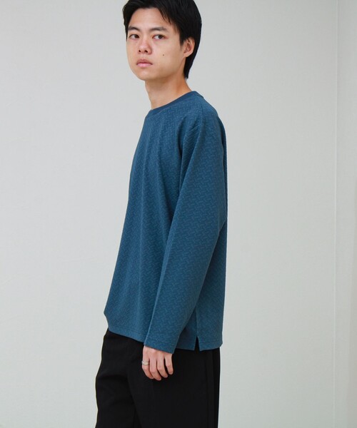 GLOSTER(グロスター)の「フクレジャガード幾何学柄 ロンT ロングスリーブTシャツ(Tシャツ/カットソー・メンズ・ホワイト/ブラック/ブルー・S/M/L)」の9枚目の写真
