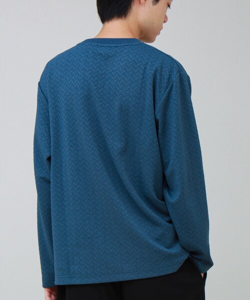 GLOSTER(グロスター)の「フクレジャガード幾何学柄 ロンT ロングスリーブTシャツ(Tシャツ/カットソー・メンズ・ホワイト/ブラック/ブルー・S/M/L)」の10枚目の写真