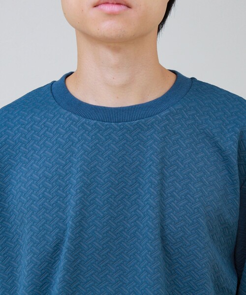 GLOSTER(グロスター)の「フクレジャガード幾何学柄 ロンT ロングスリーブTシャツ(Tシャツ/カットソー・メンズ・ホワイト/ブラック/ブルー・S/M/L)」の11枚目の写真