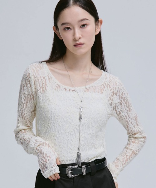 ELUNIS(エルニス)の「レースTOPS(Tシャツ/カットソー・レディース・ブラック/ホワイト・FREE)」の2枚目の写真