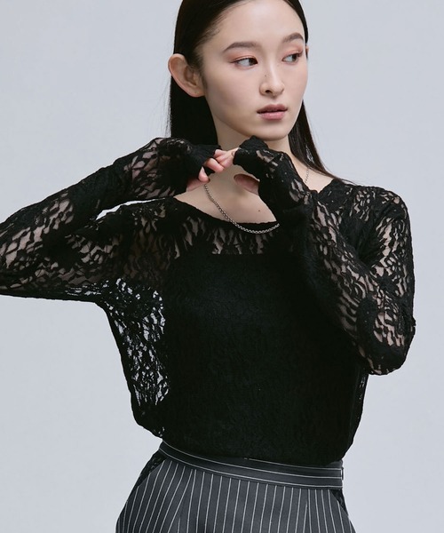 ELUNIS(エルニス)の「レースTOPS(Tシャツ/カットソー・レディース・ブラック/ホワイト・FREE)」の21枚目の写真