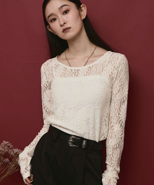 ELUNIS(エルニス)の「レースTOPS(Tシャツ/カットソー・レディース・ブラック/ホワイト・FREE)」の14枚目の写真