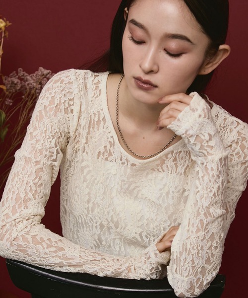 ELUNIS(エルニス)の「レースTOPS(Tシャツ/カットソー・レディース・ブラック/ホワイト・FREE)」の15枚目の写真