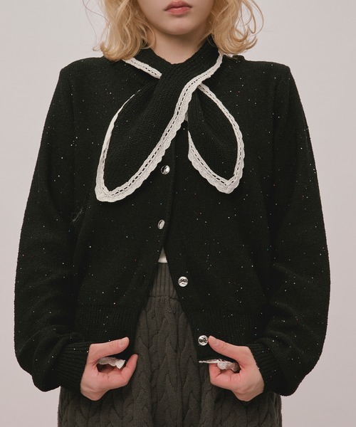 loin nuit(ロワンニュイ)の「2way collar spangle lace knit / 2wayカラースパンコールレースニット(ニット/セーター・レディース・ブラウン/ネイビー/ブラック/ブルーグリーン・FREE)」の10枚目の写真