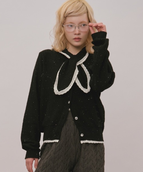 loin nuit(ロワンニュイ)の「2way collar spangle lace knit / 2wayカラースパンコールレースニット(ニット/セーター・レディース・ブラウン/ネイビー/ブラック/ブルーグリーン・FREE)」の12枚目の写真