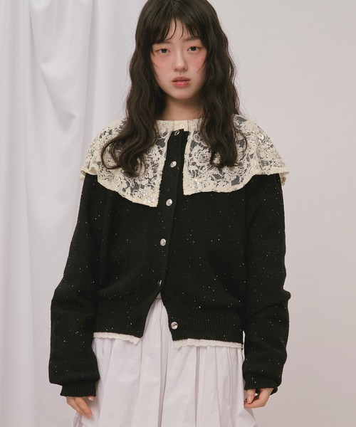 loin nuit(ロワンニュイ)の「2way collar spangle lace knit / 2wayカラースパンコールレースニット(ニット/セーター・レディース・ブラウン/ネイビー/ブラック/ブルーグリーン・FREE)」の14枚目の写真