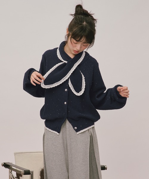 loin nuit(ロワンニュイ)の「2way collar spangle lace knit / 2wayカラースパンコールレースニット(ニット/セーター・レディース・ブラウン/ネイビー/ブラック/ブルーグリーン・FREE)」の16枚目の写真