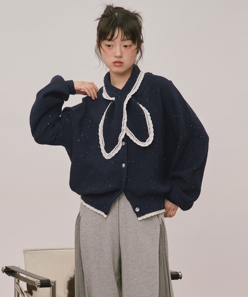 loin nuit(ロワンニュイ)の「2way collar spangle lace knit / 2wayカラースパンコールレースニット(ニット/セーター・レディース・ブラウン/ネイビー/ブラック/ブルーグリーン・FREE)」の17枚目の写真