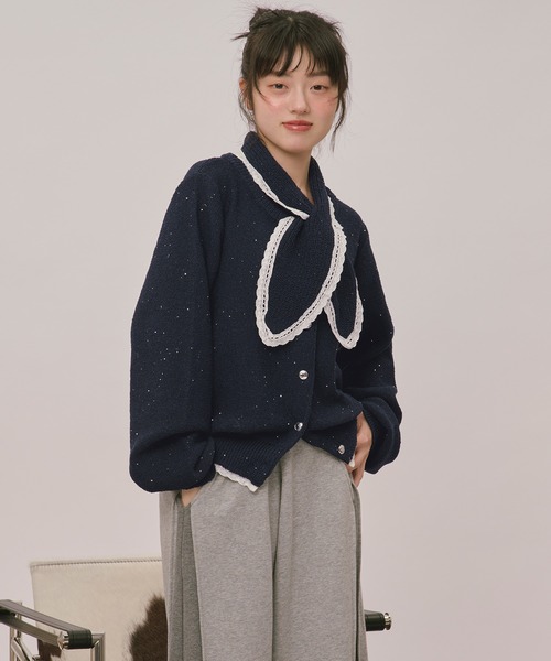 loin nuit(ロワンニュイ)の「2way collar spangle lace knit / 2wayカラースパンコールレースニット(ニット/セーター・レディース・ブラウン/ネイビー/ブラック/ブルーグリーン・FREE)」の18枚目の写真