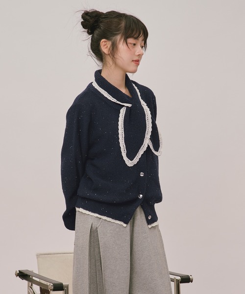 loin nuit(ロワンニュイ)の「2way collar spangle lace knit / 2wayカラースパンコールレースニット(ニット/セーター・レディース・ブラウン/ネイビー/ブラック/ブルーグリーン・FREE)」の19枚目の写真