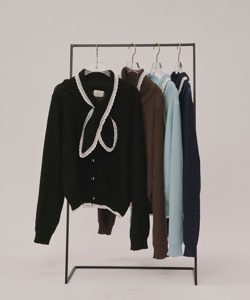 loin nuit(ロワンニュイ)の「2way collar spangle lace knit / 2wayカラースパンコールレースニット(ニット/セーター・レディース・ブラウン/ネイビー/ブラック/ブルーグリーン・FREE)」の9枚目の写真