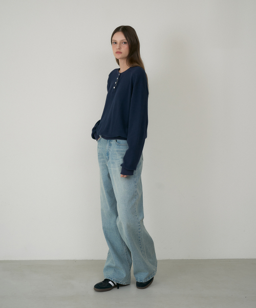 DEHEVE（デヘヴェ）の「Check Henley-neck Sweatshirt [Navy]（スウェット・レディース・ネイビー・OS）」の6枚目の写真