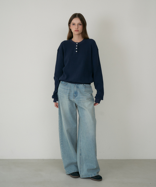 DEHEVE（デヘヴェ）の「Check Henley-neck Sweatshirt [Navy]（スウェット・レディース・ネイビー・OS）」の7枚目の写真