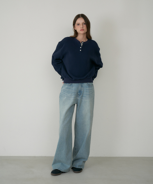 DEHEVE（デヘヴェ）の「Check Henley-neck Sweatshirt [Navy]（スウェット・レディース・ネイビー・OS）」の10枚目の写真