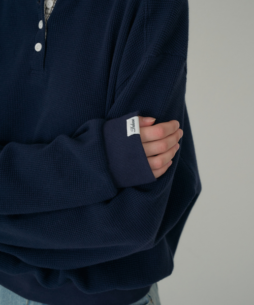 DEHEVE（デヘヴェ）の「Check Henley-neck Sweatshirt [Navy]（スウェット・レディース・ネイビー・OS）」の16枚目の写真