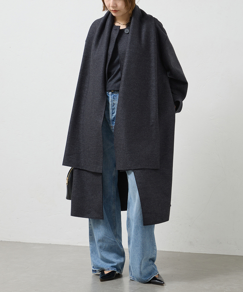 journal standard L'essage(ジャーナルスタンダードレサージュ)の「HARRIS WHARF LONDON Women scarf coat light pressed wool コート(その他アウター・レディース・ライトグレー・42)」の1枚目の写真