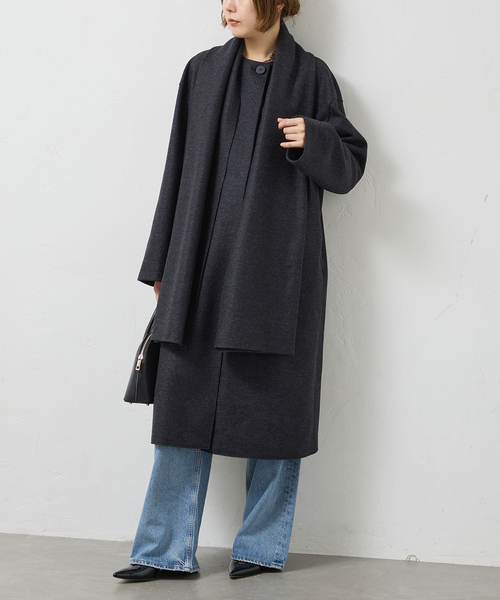 journal standard L'essage(ジャーナルスタンダードレサージュ)の「HARRIS WHARF LONDON Women scarf coat light pressed wool コート(その他アウター・レディース・ライトグレー・42)」の6枚目の写真