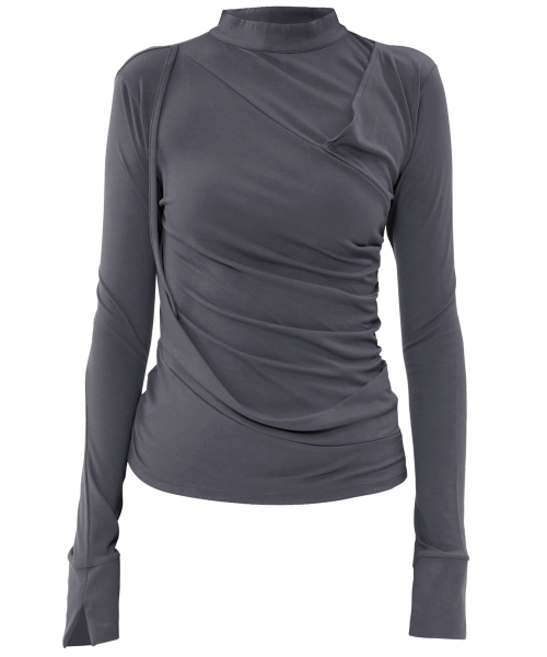 FLAREUP(フレアアップ)の「ドレープモックネック長袖 (FL-182_Charcoal)(Tシャツ/カットソー・レディース・チャコール・OS)」の8枚目の写真
