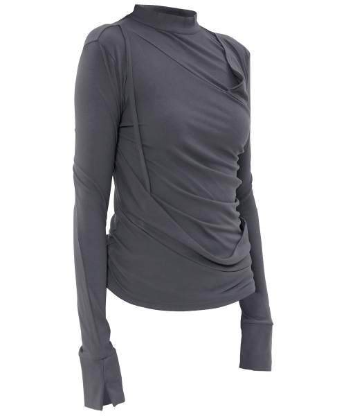 FLAREUP(フレアアップ)の「ドレープモックネック長袖 (FL-182_Charcoal)(Tシャツ/カットソー・レディース・チャコール・OS)」の9枚目の写真
