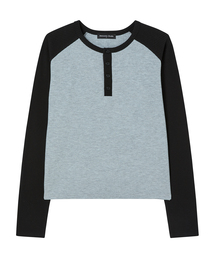 AWESOME STUDIO（オーサムスタジオ）の「ワッフルラグランヘンリーネッククロップTシャツメランジグレー（Tシャツ/カットソー）」