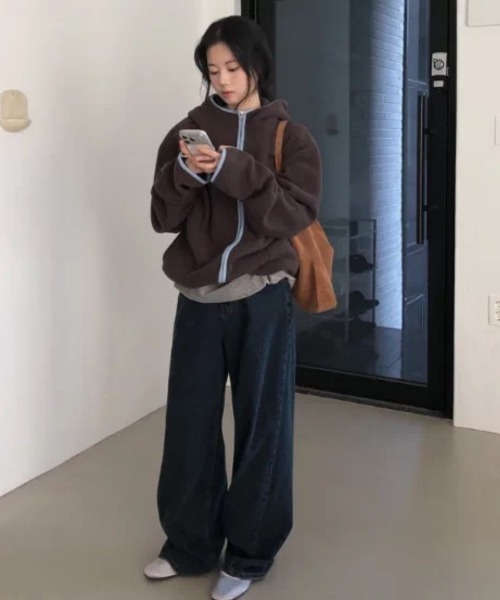 Ritzy(リッツィー)の「配色パイピング フリースジップパーカー アウター(その他アウター・レディース・モカ/グリーン/グレー・FREE)」の8枚目の写真