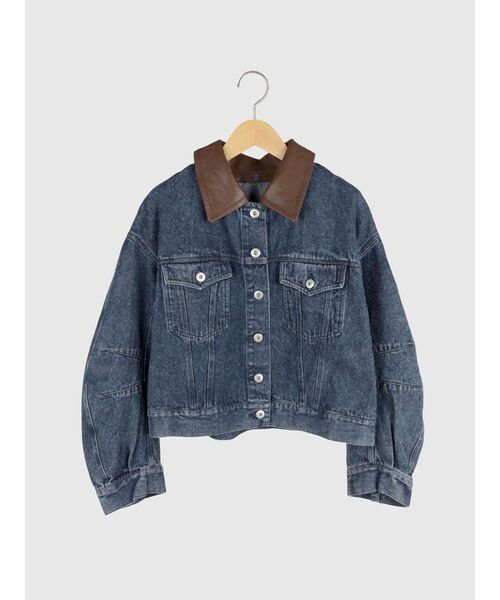 FIKA.(フィーカ)の「Faux leather collar denim jacket(デニムジャケット・レディース・カーキ/ブラウン/ネイビー・MEDIUM)」の3枚目の写真