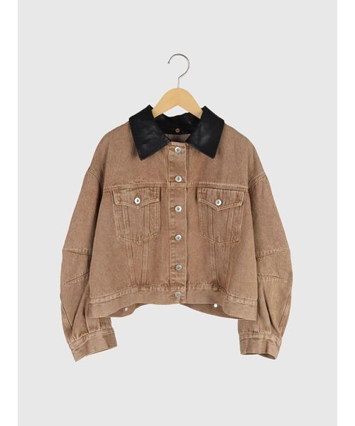 FIKA.(フィーカ)の「Faux leather collar denim jacket(デニムジャケット・レディース・カーキ/ブラウン/ネイビー・MEDIUM)」の1枚目の写真