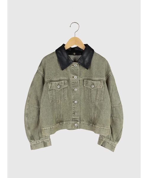 FIKA.(フィーカ)の「Faux leather collar denim jacket(デニムジャケット・レディース・カーキ/ブラウン/ネイビー・MEDIUM)」の2枚目の写真