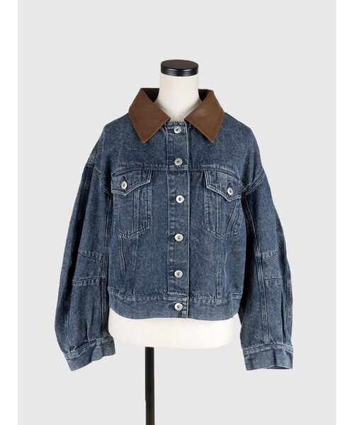 FIKA.(フィーカ)の「Faux leather collar denim jacket(デニムジャケット・レディース・カーキ/ブラウン/ネイビー・MEDIUM)」の10枚目の写真
