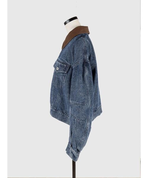 FIKA.(フィーカ)の「Faux leather collar denim jacket(デニムジャケット・レディース・カーキ/ブラウン/ネイビー・MEDIUM)」の11枚目の写真