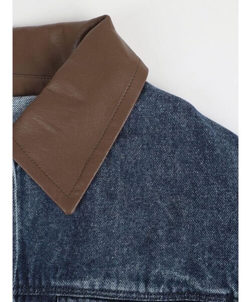 FIKA.(フィーカ)の「Faux leather collar denim jacket(デニムジャケット・レディース・カーキ/ブラウン/ネイビー・MEDIUM)」の5枚目の写真