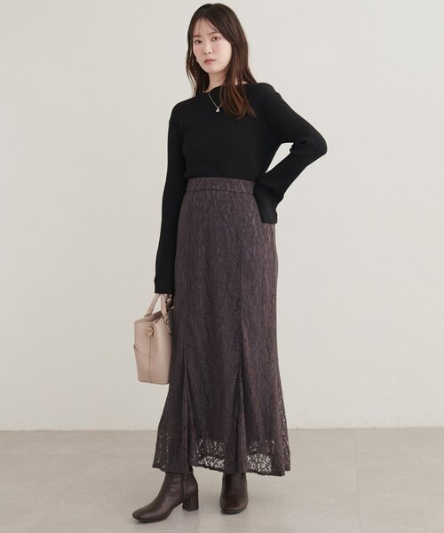 natural couture(ナチュラルクチュール)の「パイピングフラワーレーススカート(スカート・レディース・サックスブルー/チャコールグレー/グレイッシュベージュ/アイボリー・FREE)」の18枚目の写真