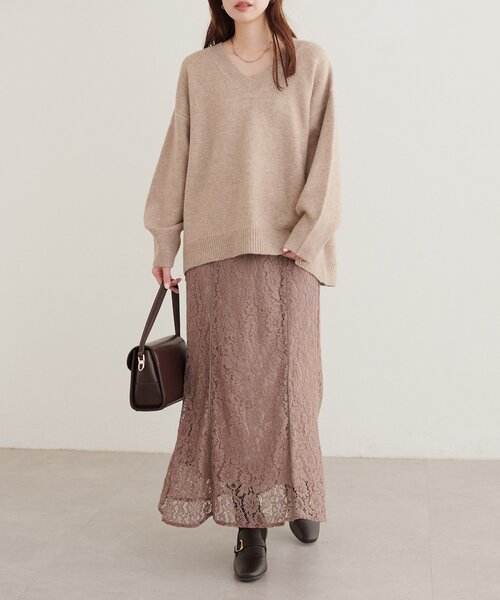 natural couture(ナチュラルクチュール)の「パイピングフラワーレーススカート(スカート・レディース・サックスブルー/チャコールグレー/グレイッシュベージュ/アイボリー・FREE)」の22枚目の写真