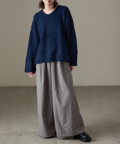 Fashion Letter(ファッションレター)の「ハイウエストタックナイロンワイドパンツ(その他パンツ・レディース・ネイビー/チャコール/ブラック/カーキ・M)」の5枚目の写真