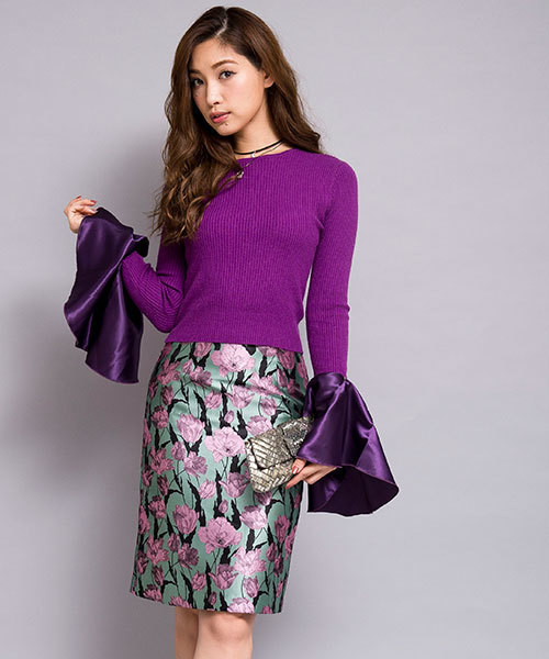 MILLION CARATS（ミリオンカラッツ）の「【小島瑠璃子さん着用】フリルスリーブニット[DRESS/ドレス]（ニット/セーター・レディース・ブラック/パープル/オフホワイト/キャメル・FREE）」の3枚目の写真