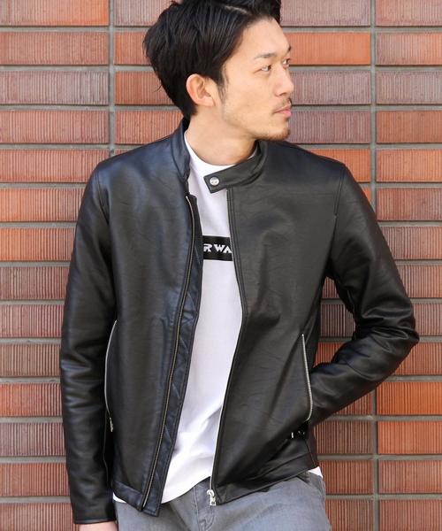 coen（コーエン）の「フェイクレザーシングルライダースジャケット