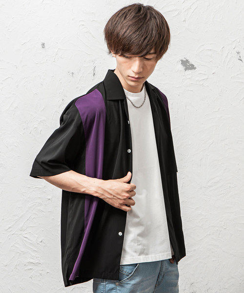 MinoriTY（マイノリティ）の「シルクポリオープンカラーシャツ　開襟シャツ（シャツ/ブラウス・メンズ・ブラック/パープル/ネイビー/マスタード/ブラック系その他/ブルー系その他/ブラック系その他2/ブルー系その他2・FREE）」の3枚目の写真