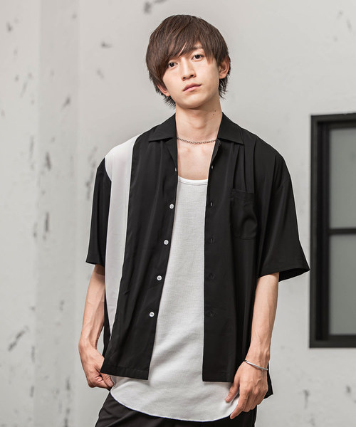 MinoriTY（マイノリティ）の「シルクポリオープンカラーシャツ　開襟シャツ（シャツ/ブラウス・メンズ・ブラック/パープル/ネイビー/マスタード/ブラック系その他/ブルー系その他/ブラック系その他2/ブルー系その他2・FREE）」の4枚目の写真