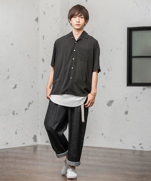 MinoriTY（マイノリティ）の「シルクポリオープンカラーシャツ　開襟シャツ（シャツ/ブラウス・メンズ・ブラック/パープル/ネイビー/マスタード/ブラック系その他/ブルー系その他/ブラック系その他2/ブルー系その他2・FREE）」の9枚目の写真