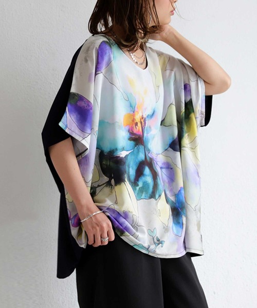 antiqua(アンティカ)の「水彩画風花柄トップス(Tシャツ/カットソー・レディース・ブルー系その他・FREE)」の11枚目の写真