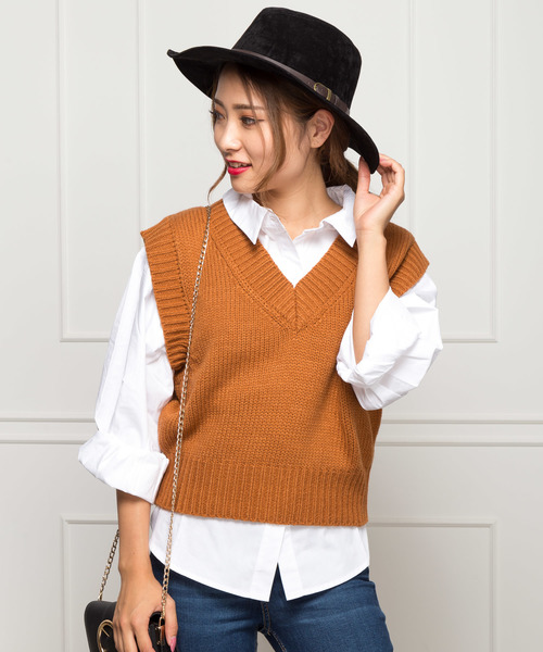 SpRay（スプレイ）の「【WEB限定】ニットベスト（ニット/セーター・レディース・ブラック/アイボリー/キャメル/ピンクベージュ・FREE）」の3枚目の写真