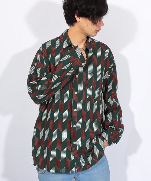 8(eight)(エイト)の「ストライプ ビッグシャツ 総柄シャツ オープンカラーシャツ(シャツ/ブラウス・メンズ・オレンジ/ネイビー/グリーン/ブラック・FREE)」の3枚目の写真