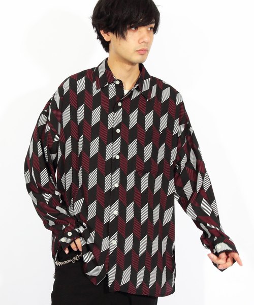 8(eight)(エイト)の「ストライプ ビッグシャツ 総柄シャツ オープンカラーシャツ(シャツ/ブラウス・メンズ・オレンジ/ネイビー/グリーン/ブラック・FREE)」の2枚目の写真