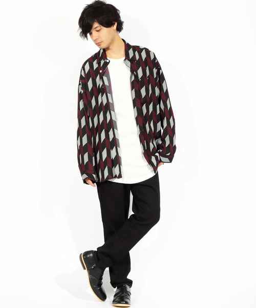 8(eight)(エイト)の「ストライプ ビッグシャツ 総柄シャツ オープンカラーシャツ(シャツ/ブラウス・メンズ・オレンジ/ネイビー/グリーン/ブラック・FREE)」の5枚目の写真